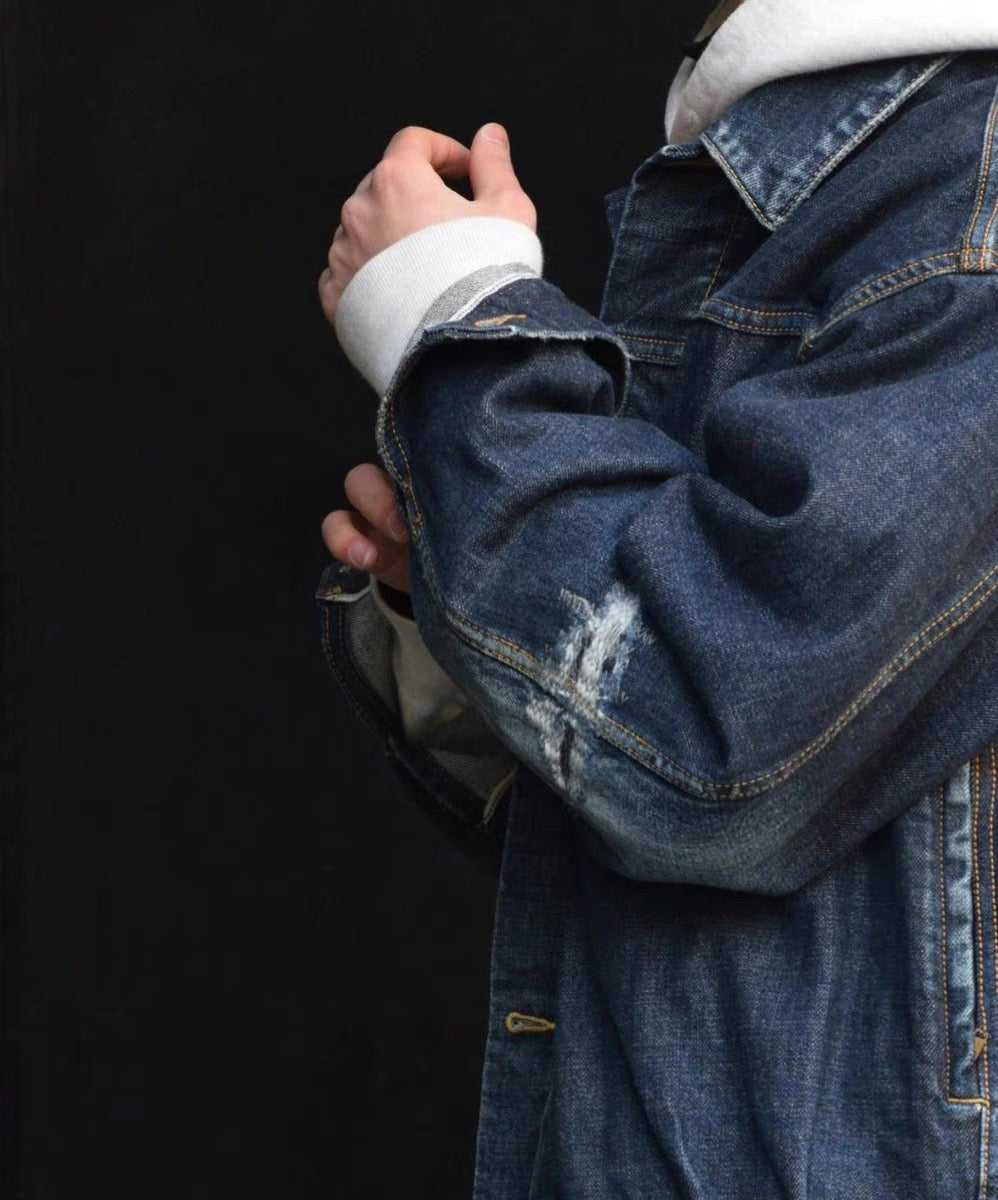 Visvim kofu 101XX JKT DMGD destroyed washed mud dyed denim jacket