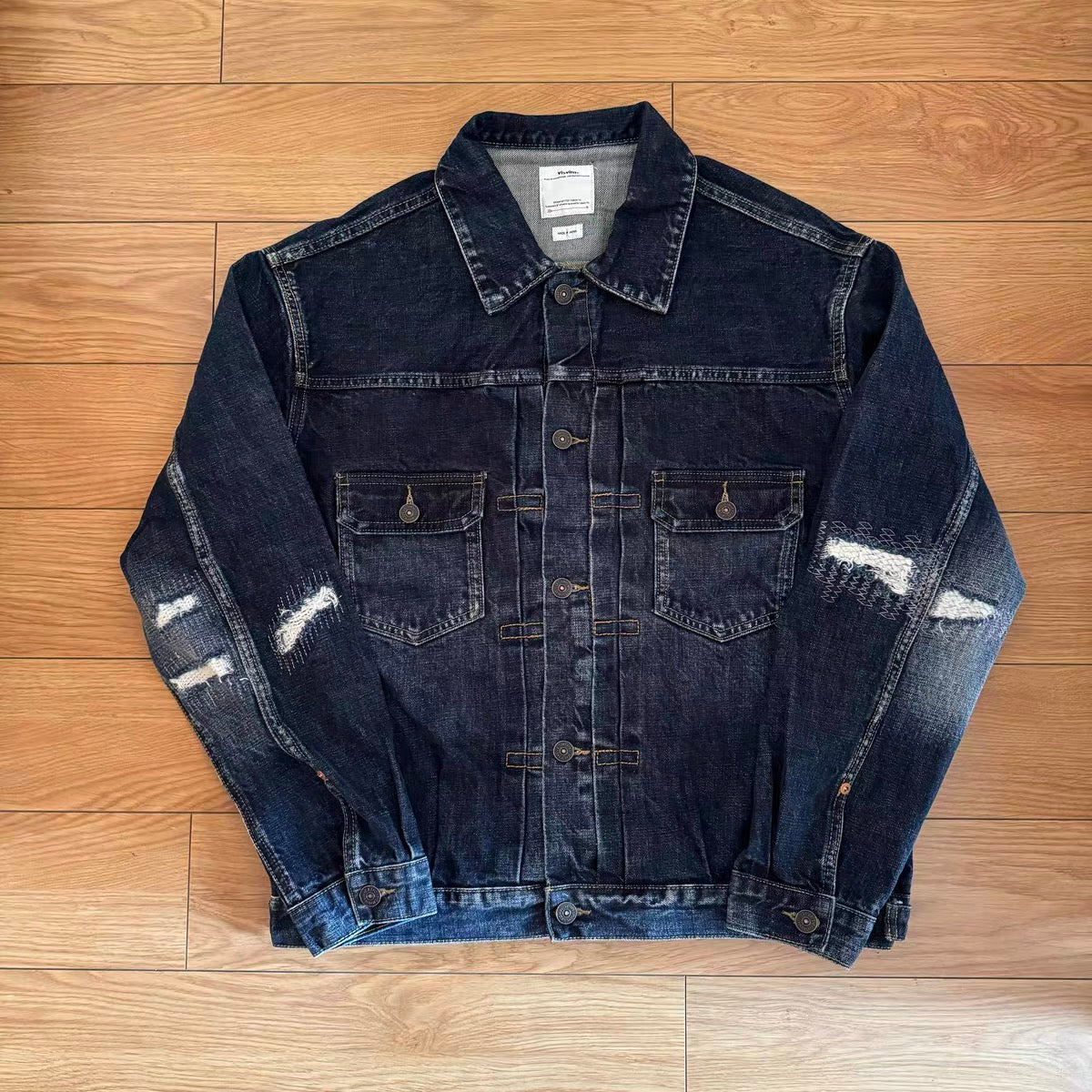 Visvim kofu 101XX JKT DMGD destroyed washed mud dyed denim jacket