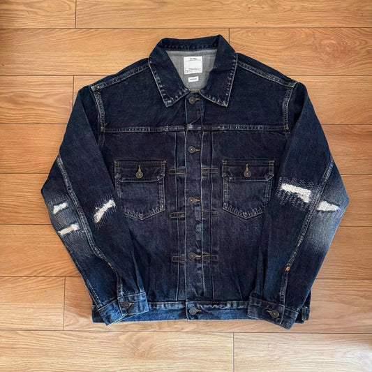Visvim kofu 101XX JKT DMGD destroyed washed mud dyed denim jacket