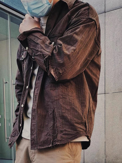 VISVIM FIL 20SS ICT LUMBER mud-dyed damaged shirt Japanese tide washed patch vintage shirt
