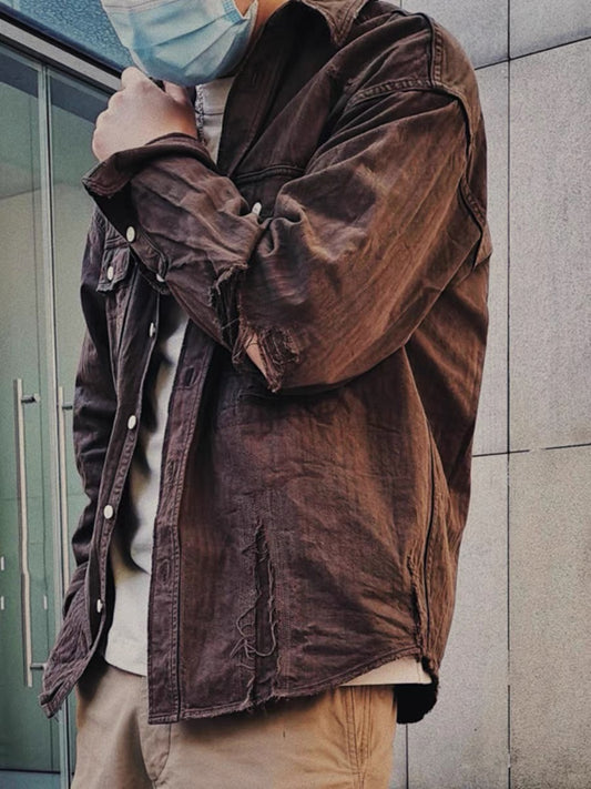 VISVIM FIL 20SS ICT LUMBER mud-dyed damaged shirt Japanese tide washed patch vintage shirt
