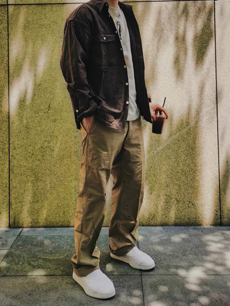 VISVIM FIL 20SS ICT LUMBER mud-dyed damaged shirt Japanese tide washed patch vintage shirt