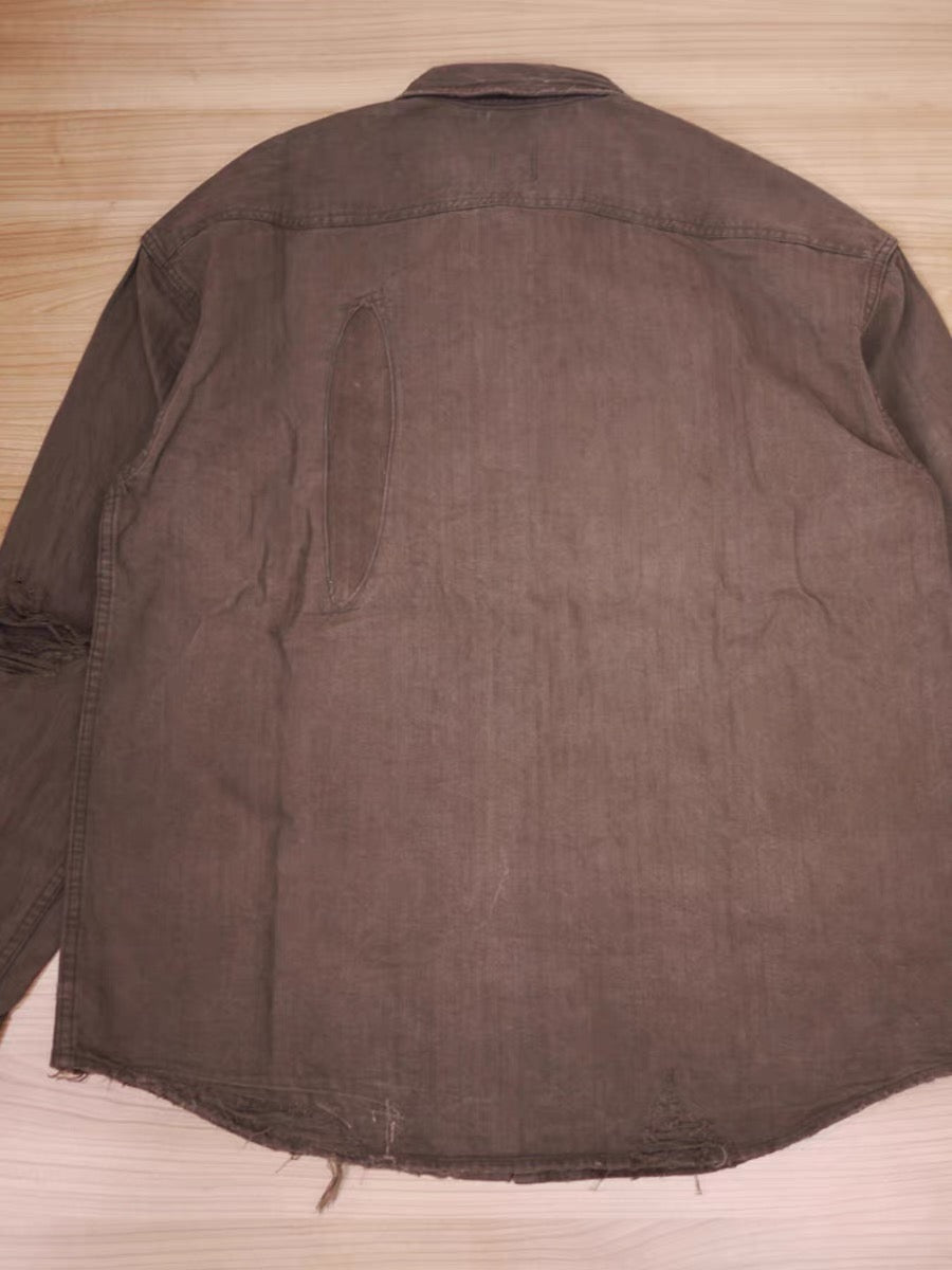 VISVIM FIL 20SS ICT LUMBER mud-dyed damaged shirt Japanese tide washed patch vintage shirt