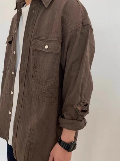 VISVIM FIL 20SS ICT LUMBER mud-dyed damaged shirt Japanese tide washed patch vintage shirt