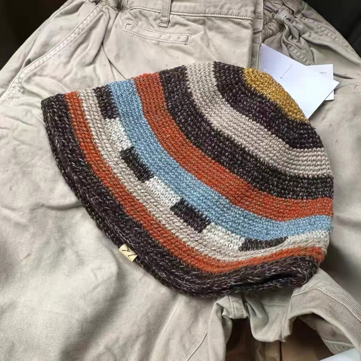 VISVIM MEDA CROCHET KNIT HAT (N.D.) Colorblock stitching knitted hat Ostrich style