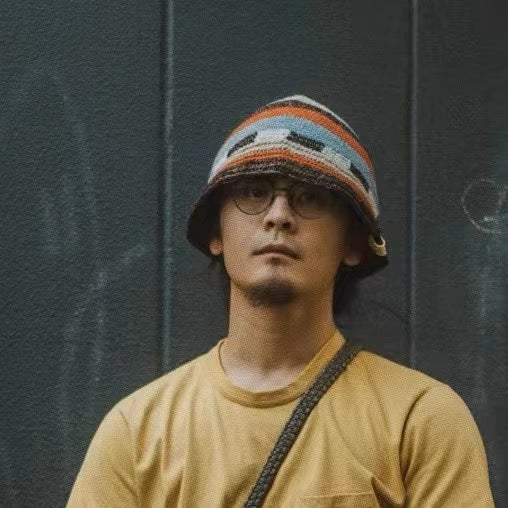 VISVIM MEDA CROCHET KNIT HAT (N.D.) Colorblock stitching knitted hat Ostrich style