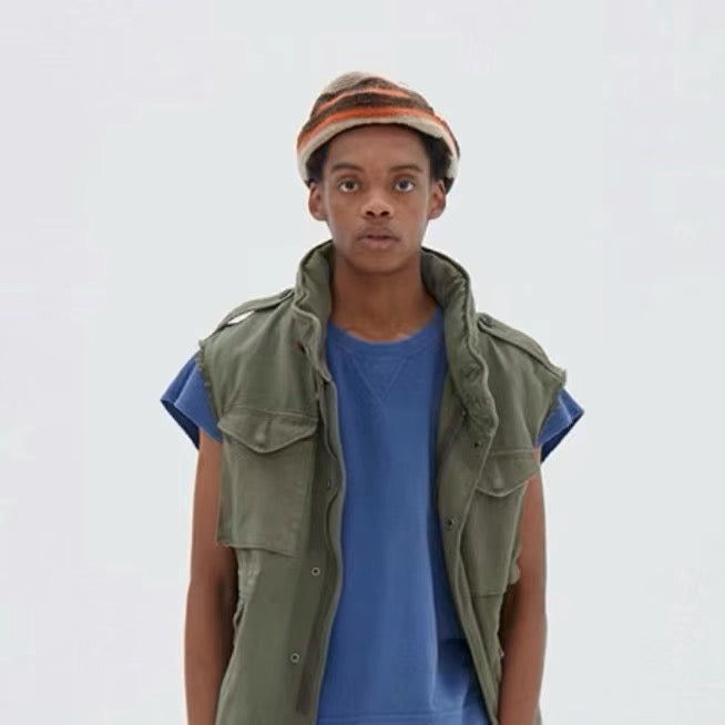 VISVIM MEDA CROCHET KNIT HAT (N.D.) Colorblock stitching knitted hat Ostrich style