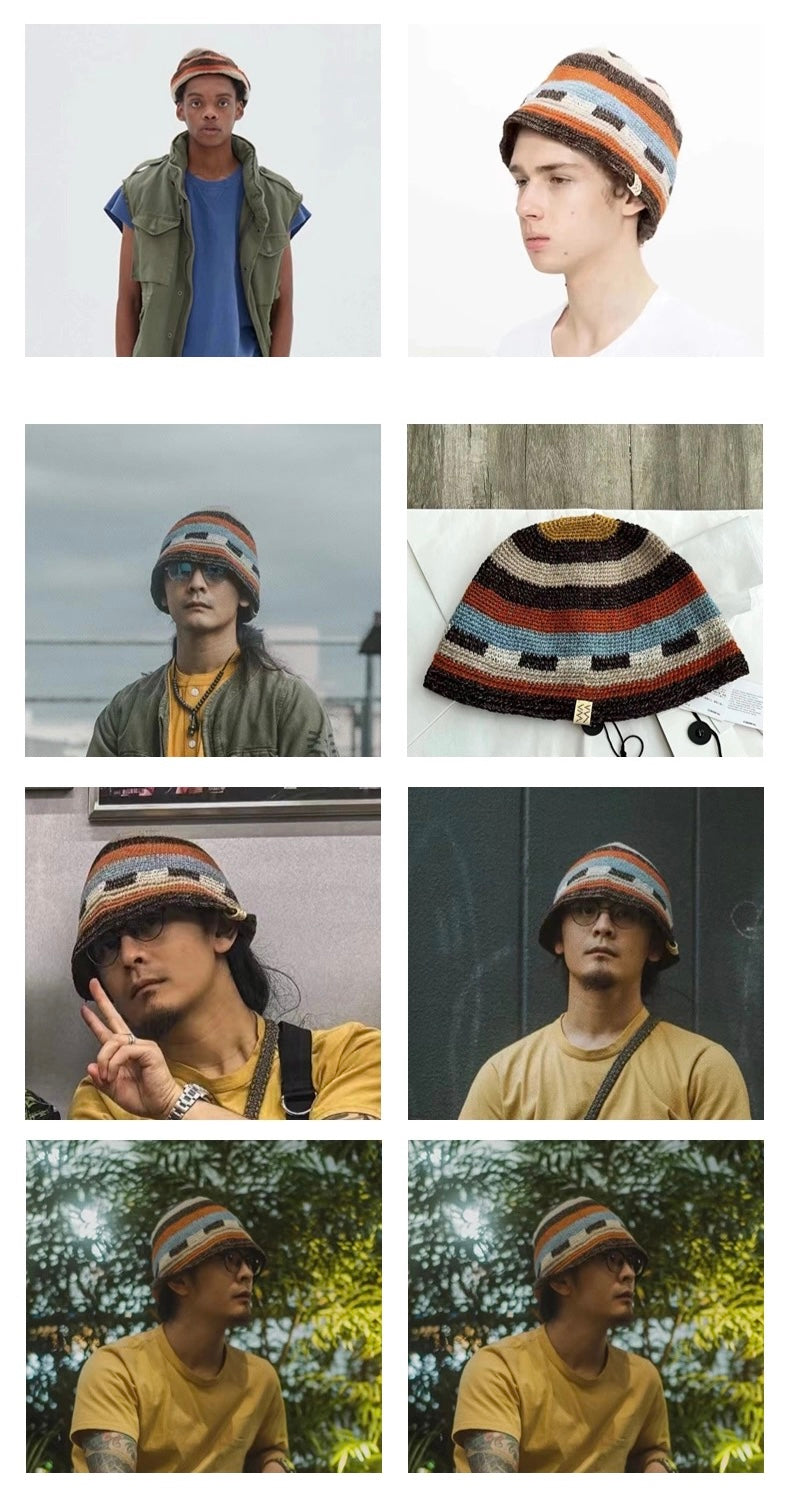 VISVIM MEDA CROCHET KNIT HAT (N.D.) Colorblock stitching knitted hat Ostrich style