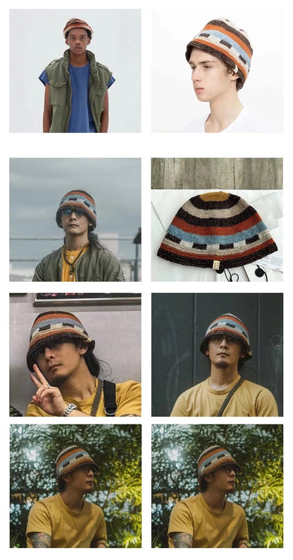 VISVIM MEDA CROCHET KNIT HAT (N.D.) Colorblock stitching knitted hat Ostrich style