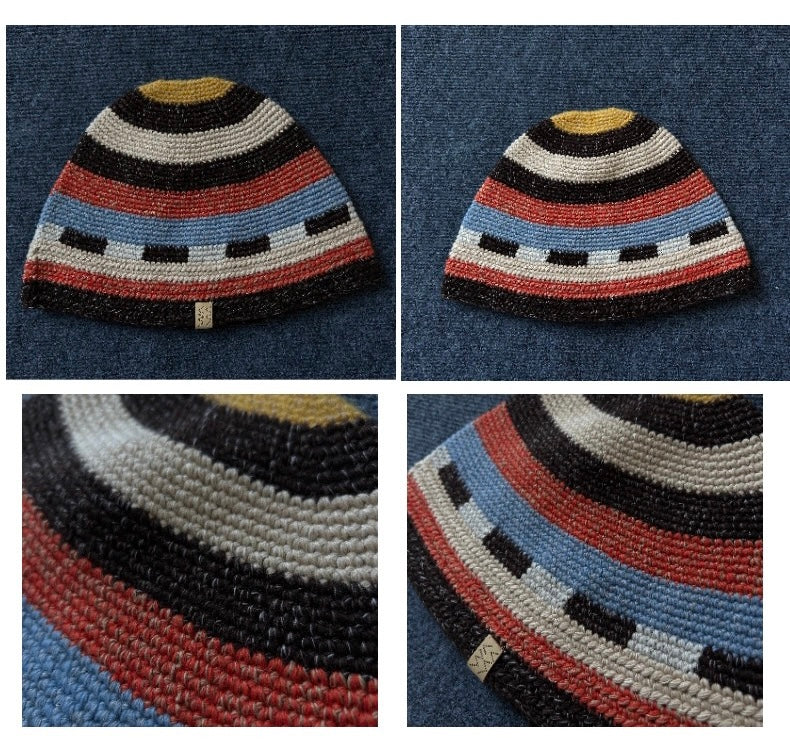 VISVIM MEDA CROCHET KNIT HAT (N.D.) Colorblock stitching knitted hat Ostrich style