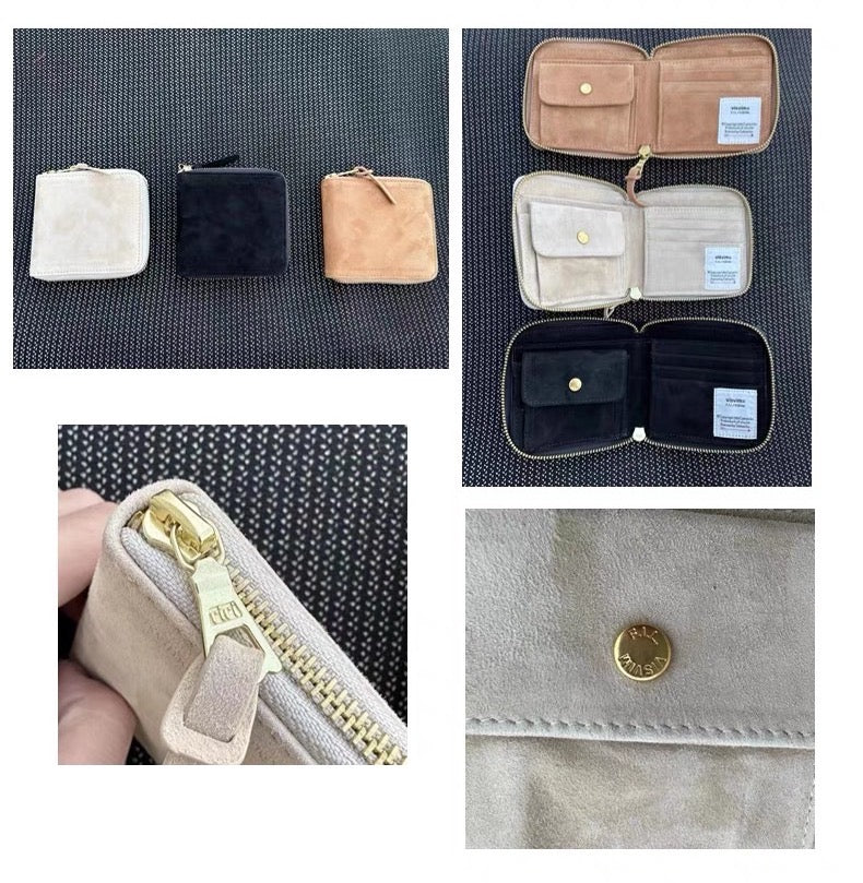VISVIM SUEDE BI-FOLD Japanese retro sheepskin coin purse card holder