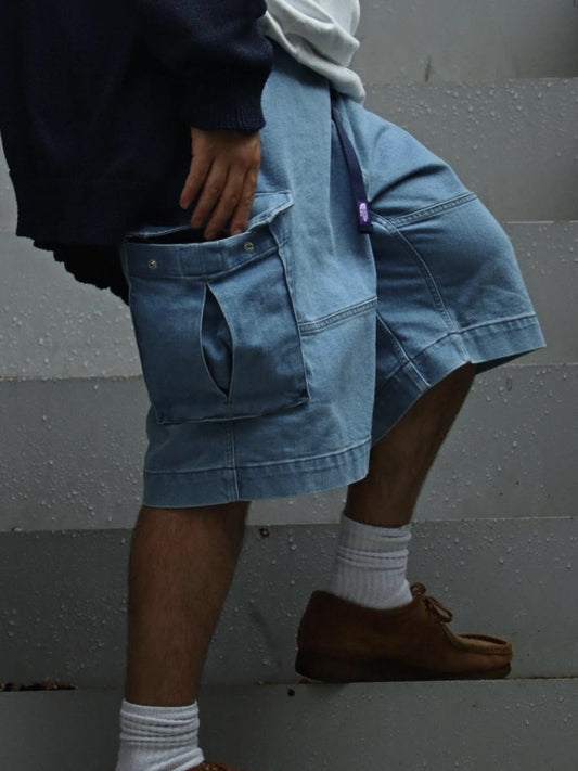 Purple Label Webbing Belt Denim Cargo Short Loose Denim Work Shorts